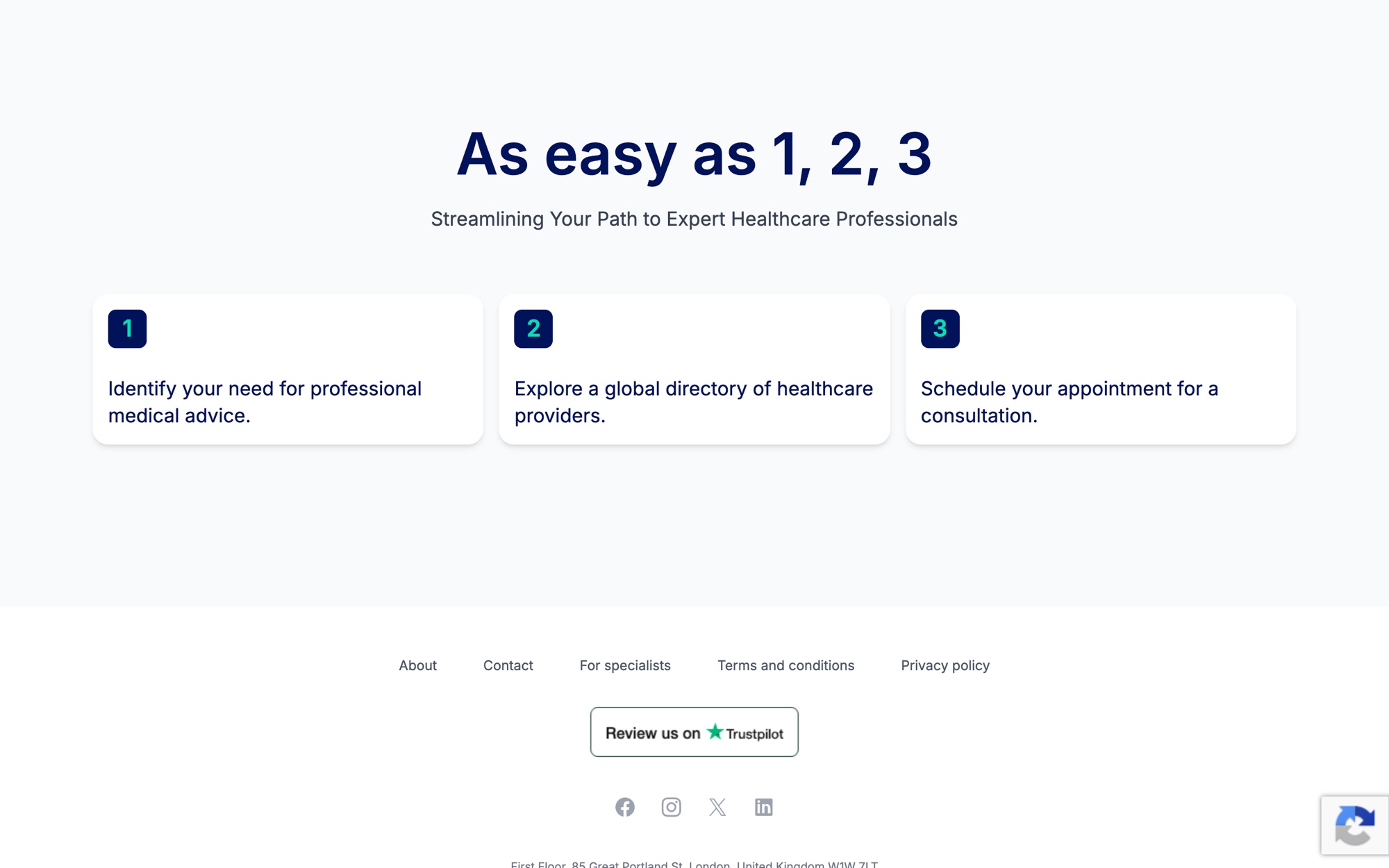 The three steps on the DrHooo homepage: identify your need, explore specialists, book a consultation