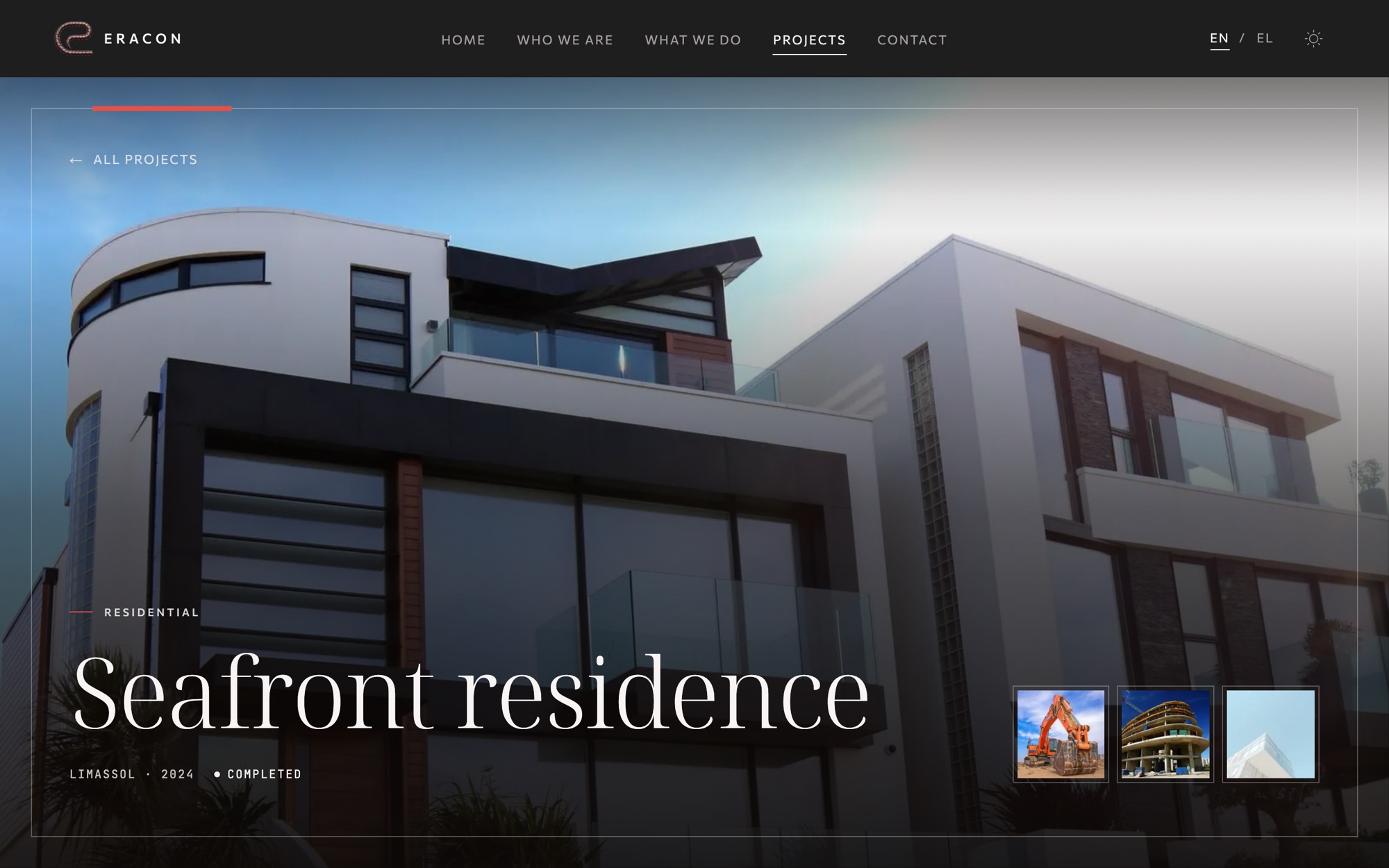 A project page, with a full-screen lead photo and gallery thumbnails